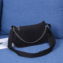 Fashion Corduroy Crossbody Bag Women Solid Chain Shoulder Handbags (Black)