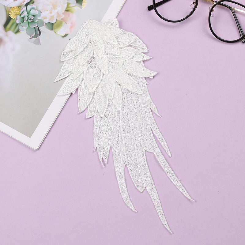 DIY Crafts White Embroidery Sewing Flower Collar Patch Angel Wing Applique