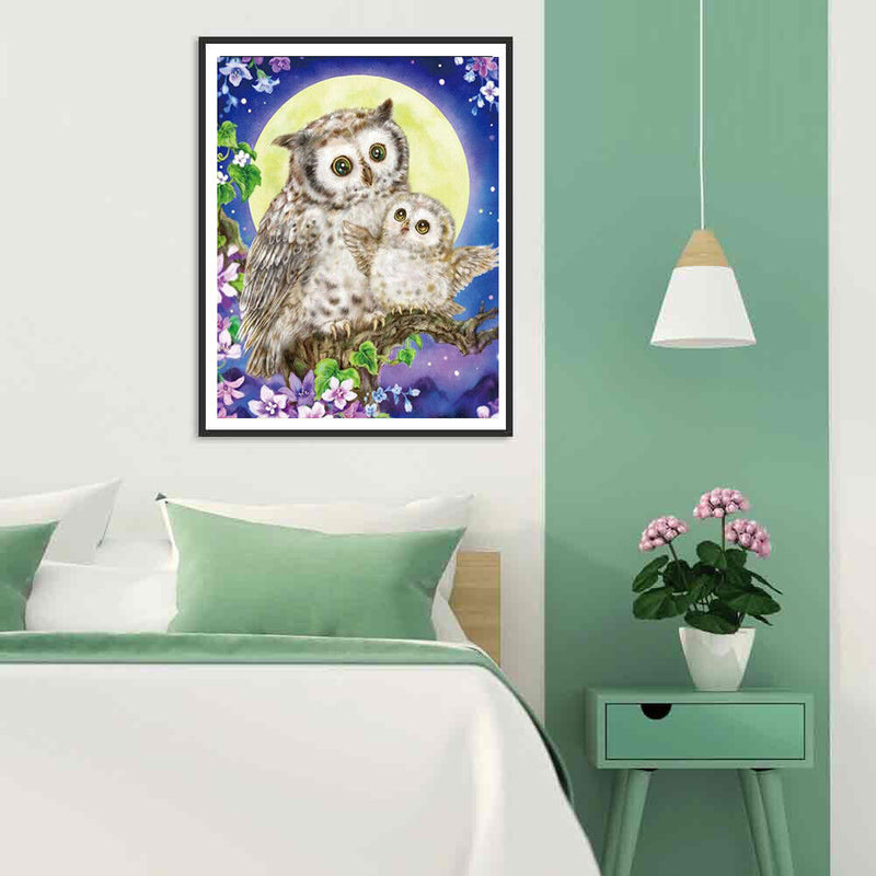 Handmade Full Square Drill 5D Moon Flower Owl Drawing Kit DIY Diamond Paint