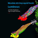 Luminous Lead Sinker Wood Shrimp Lures Squid Hook Fishing Tackle Octopus Bait