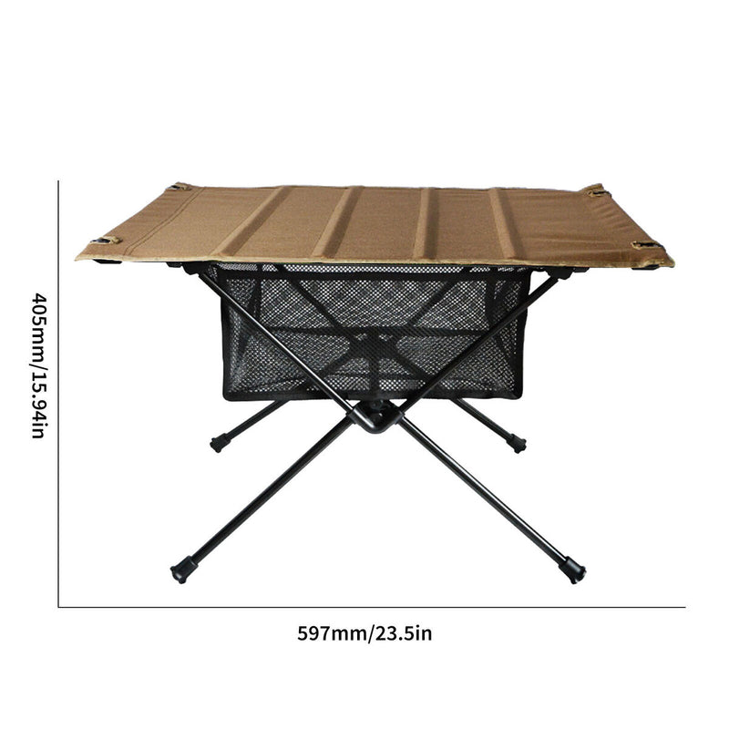 Outdoor Folding Table Net Pocket Coated Oxford Cloth Desk (Wolf Brown) Newly