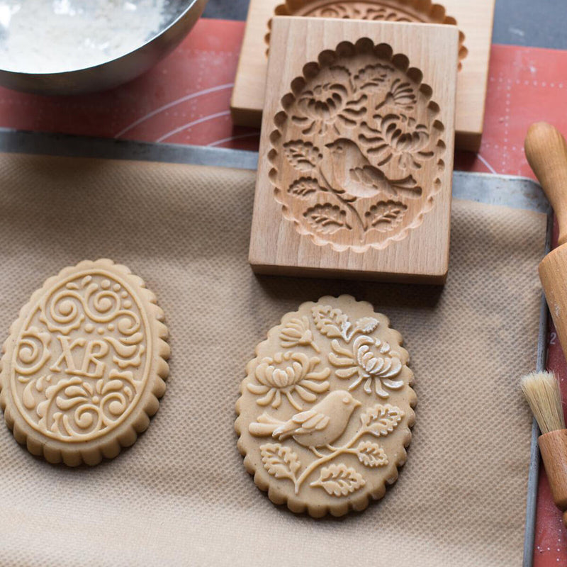 Cookie Mold Cutter - Carved Wooden Gingerbread Cookie Molds for Baking (D)