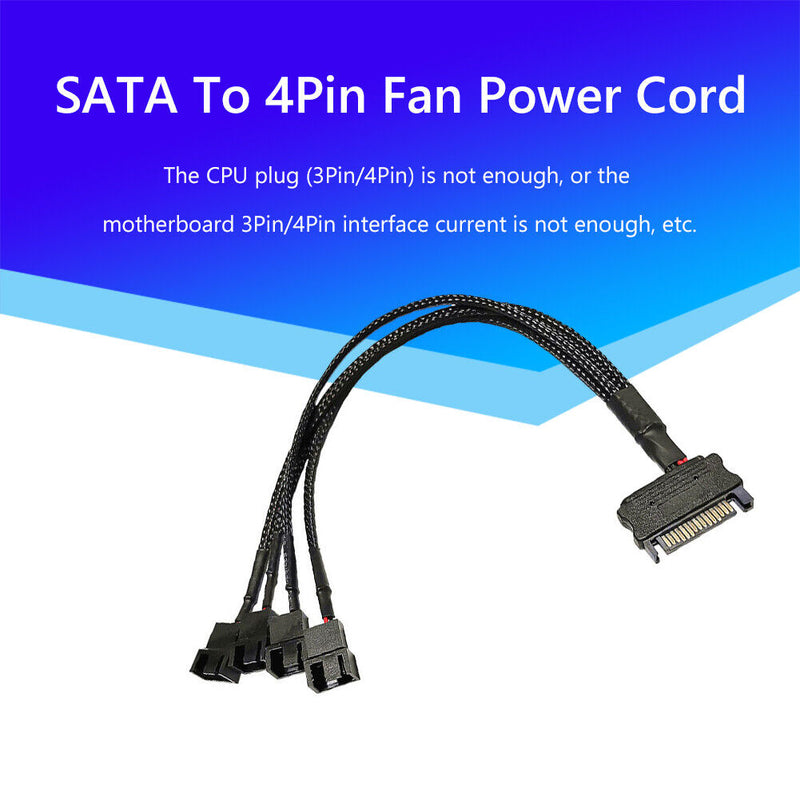 SATA Power Cable PC Cooling Fan Splitter Hub Converter (SATA to 4x4Pin)