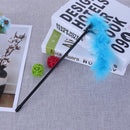 Pet Teaser Feathers Bell Stick Cats Catcher Interactive Wand Toys (Blue)