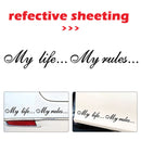 8.5x60cm My Life My Rules Car Stickers Reflective Decals Auto Styling Black