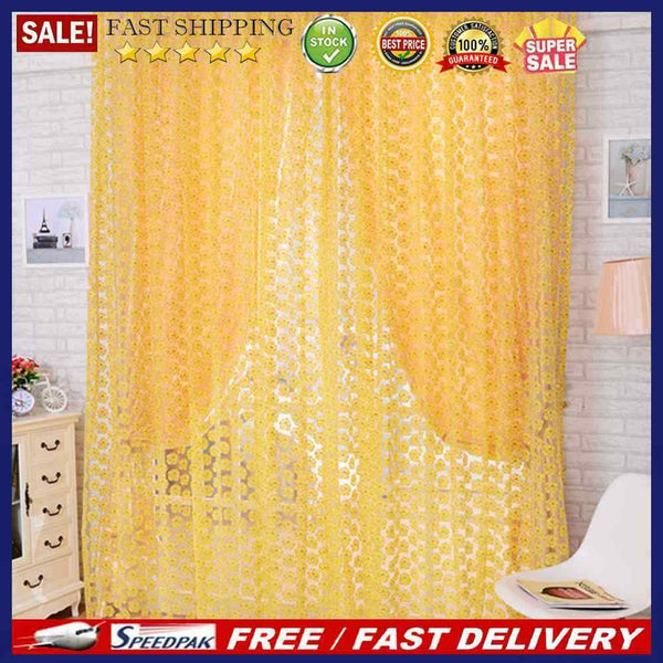 Balcony Window Curtain Rose Pattern Sheer Voile Tulle Valances Yellow