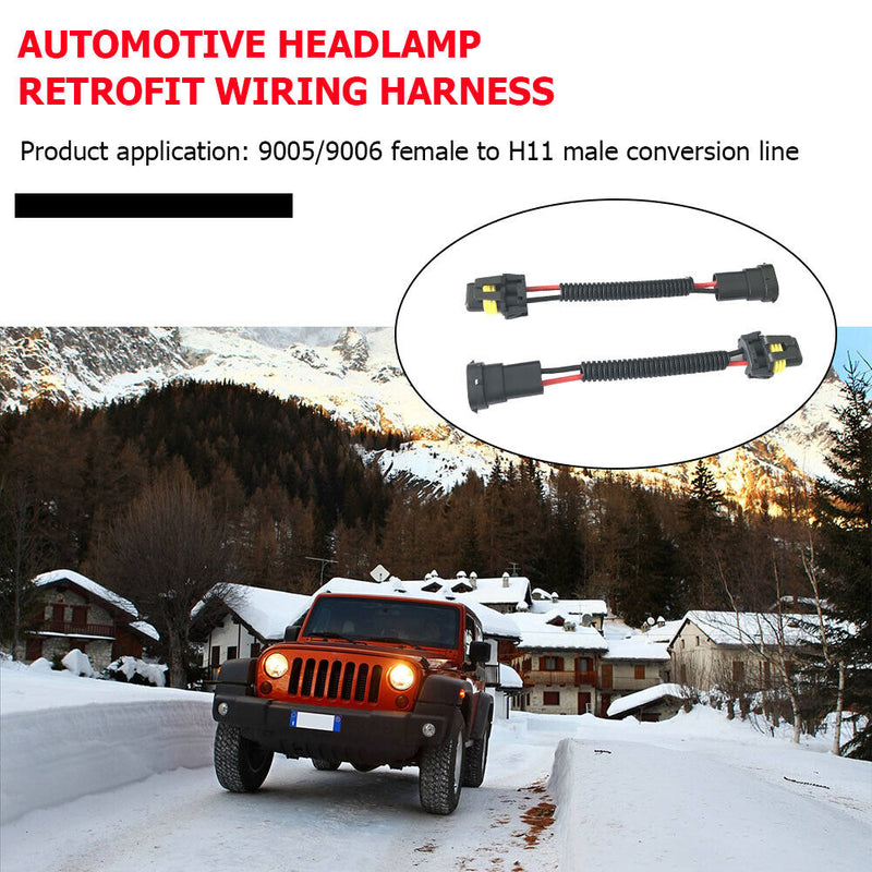 2pcs 9005 9006 Female to H11 Male Wiring Harness Adapter Socket for Headlight