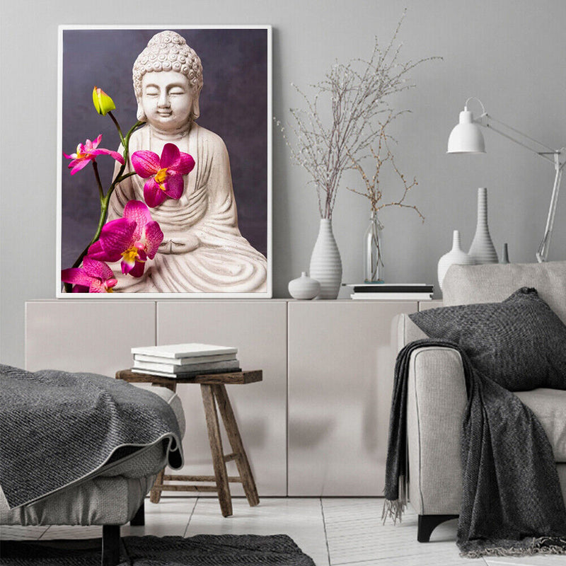 Acrylic Oil Painting By Numbers Buddha Flowers Digital Picture Home Wall Decor