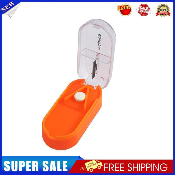 Portable Rectangular Tablet Cutter Box Pill Dispenser Storage Case (Orange)
