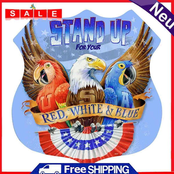 Shield Shape Independence Day Eagle Metal Plate Tin Sign Wall Art Home Decor