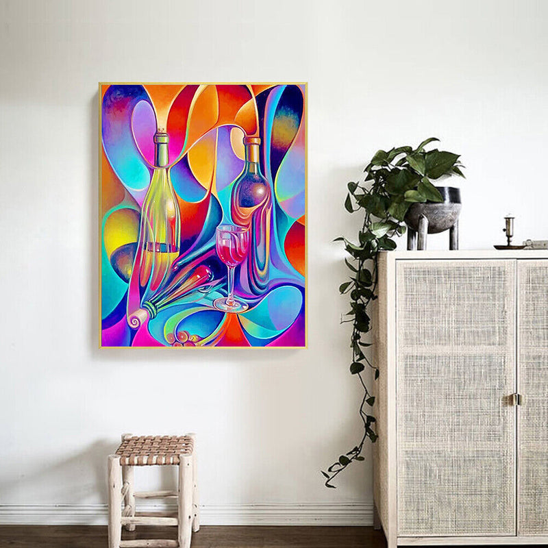 Abstract Wine Bottle Colouring Oil Canvas DIY Hand Painted Paint By Numbers