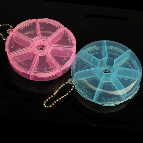 Portable Organizer Pill Round Box 7 Slot Health Pill Box Case Medicine Drug