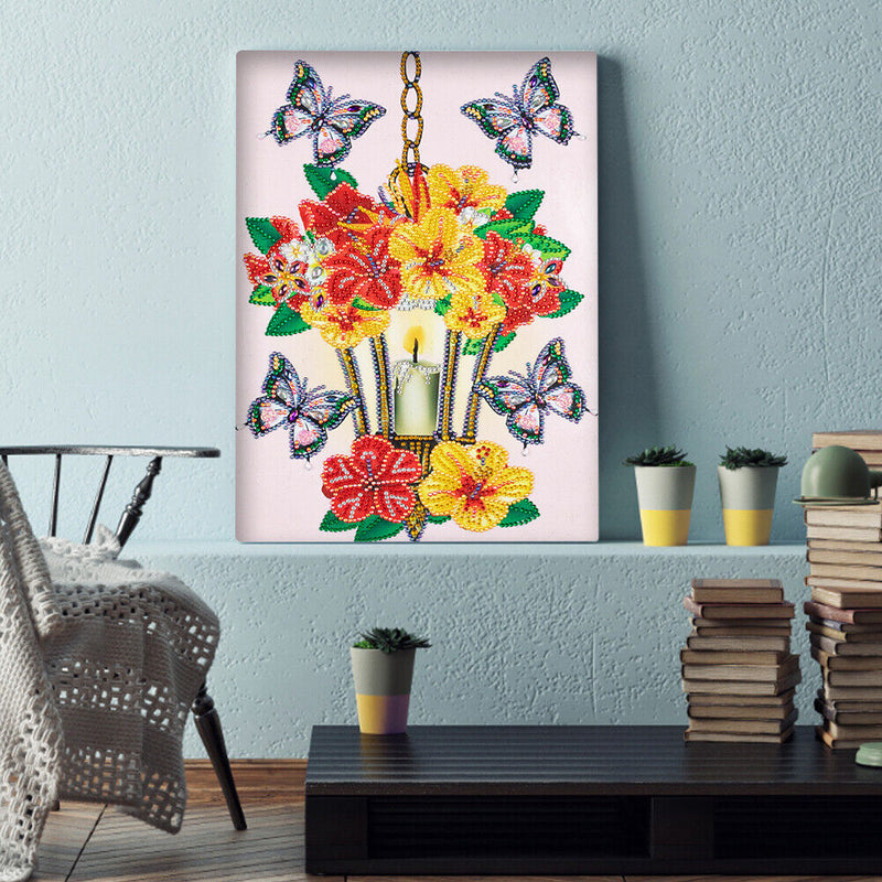 Diamond Painted 5D DIY Lamp and flower Partial Special Rhinestone Set