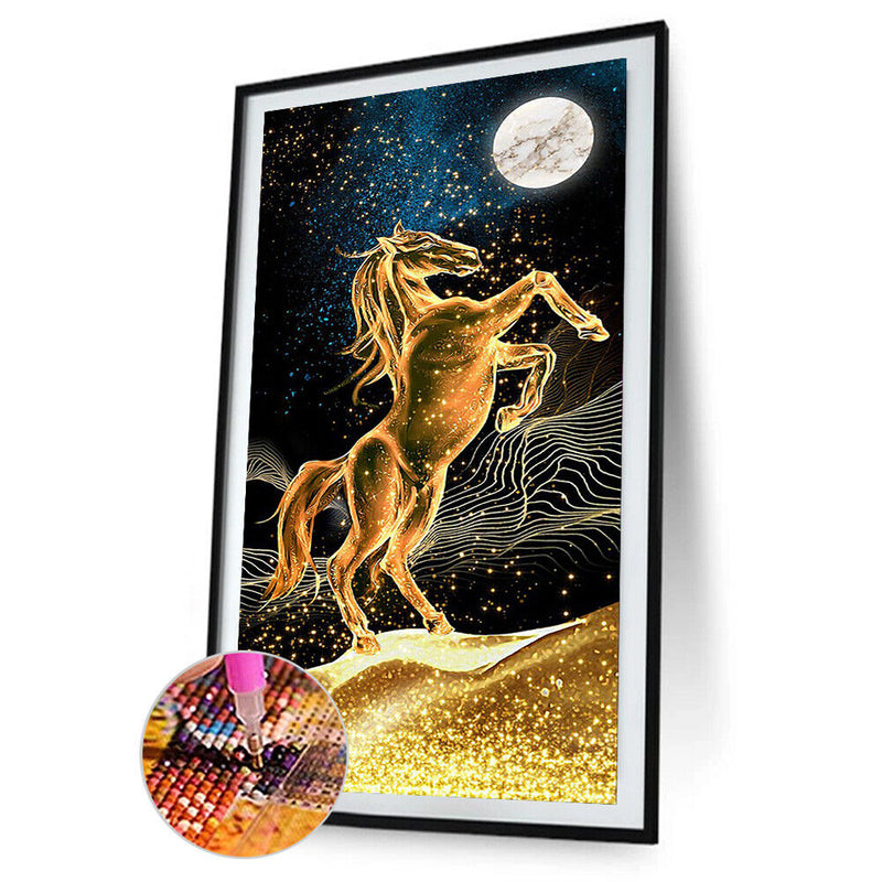 Golden Horse Full Round Diamond Painting DIY Mosaic Pictures Kit Home Decor Gift