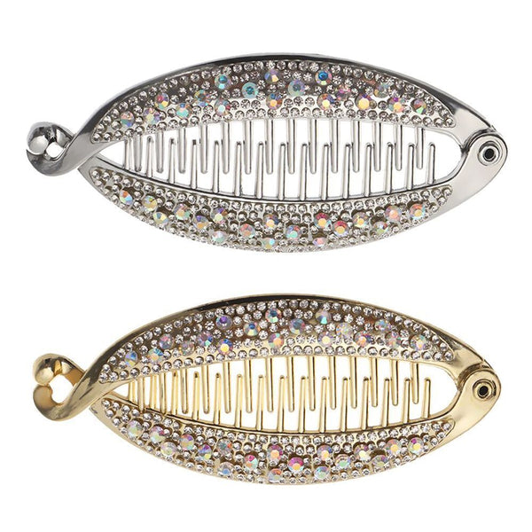 Women Fashion Headwear Banana Clip Ponytail Hairpin Crystal Hair Clip