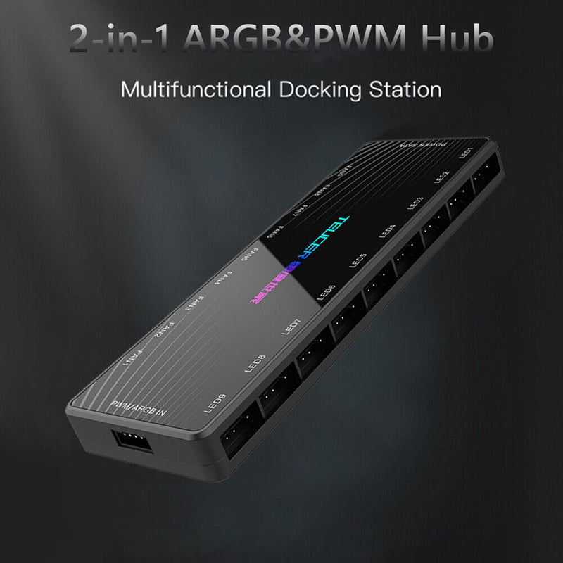 1 to 9 5V 3-Pin ARGB PWM Fan Controller Hub Chassis Power Cable HUB Splitter