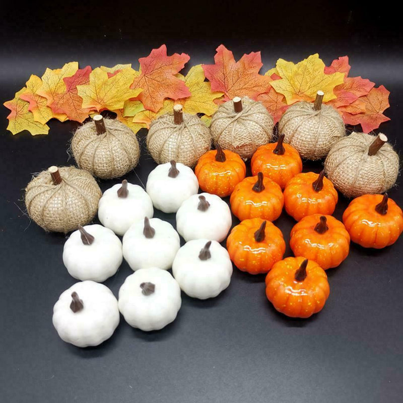 22 Pcs Artificial Pumpkins Set Harvest For Halloween Thanksgiving Fall T4V7