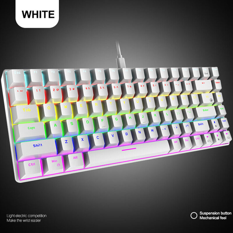 84 Keys Mechanical Gaming Keyboards Mini Wired for Gamer (Red Axis White)