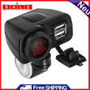 Motorcycle Handleable 2.4A Dual USB Charger with Digital Voltmeter Thermometer