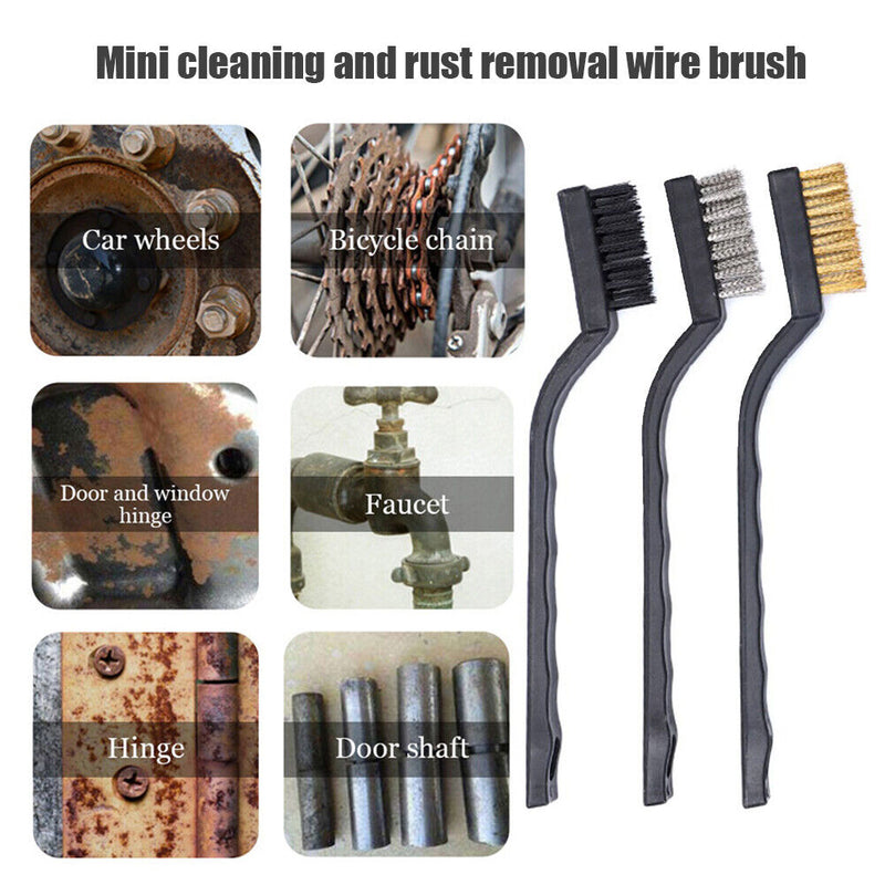 3pcs Wire Brush 7 inch Mini Rust Paint Remover Scrubbing Cleaning Brushes Newly