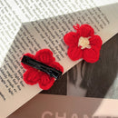 Cute Knitted Red Flower Elastic Hair Rope Loop Fashion Hair Clip Girl Pin Brooch