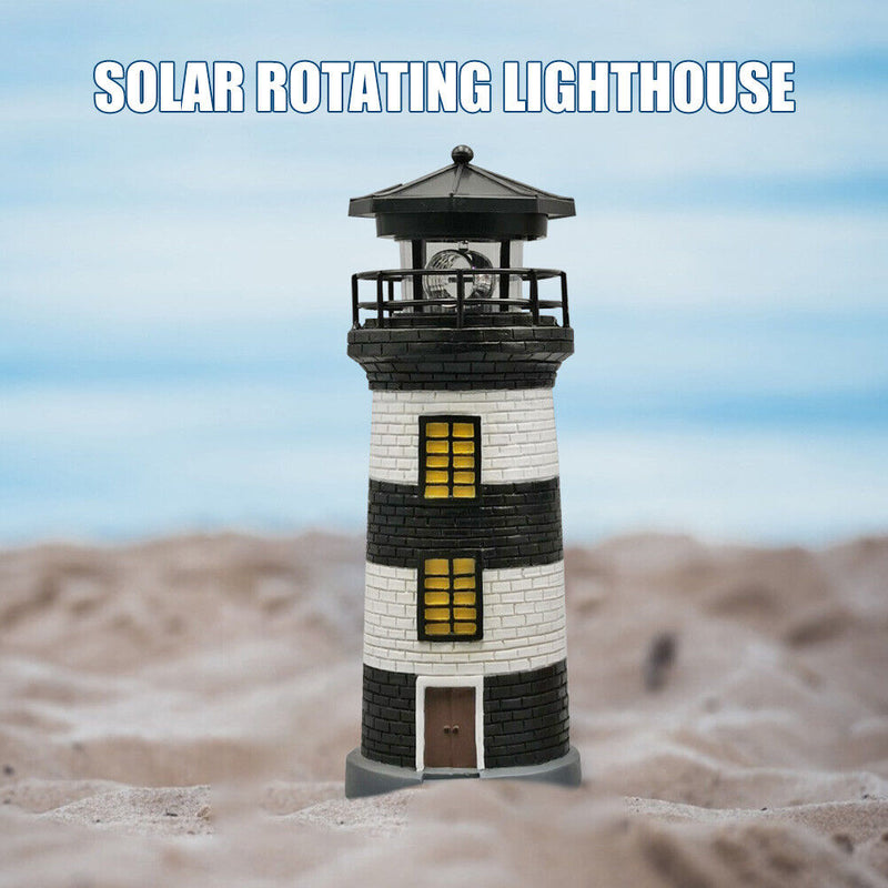 LED Lighthouse Solar Light Garden Outdoor Rotating Beacon Tower Lamp (A) Newly
