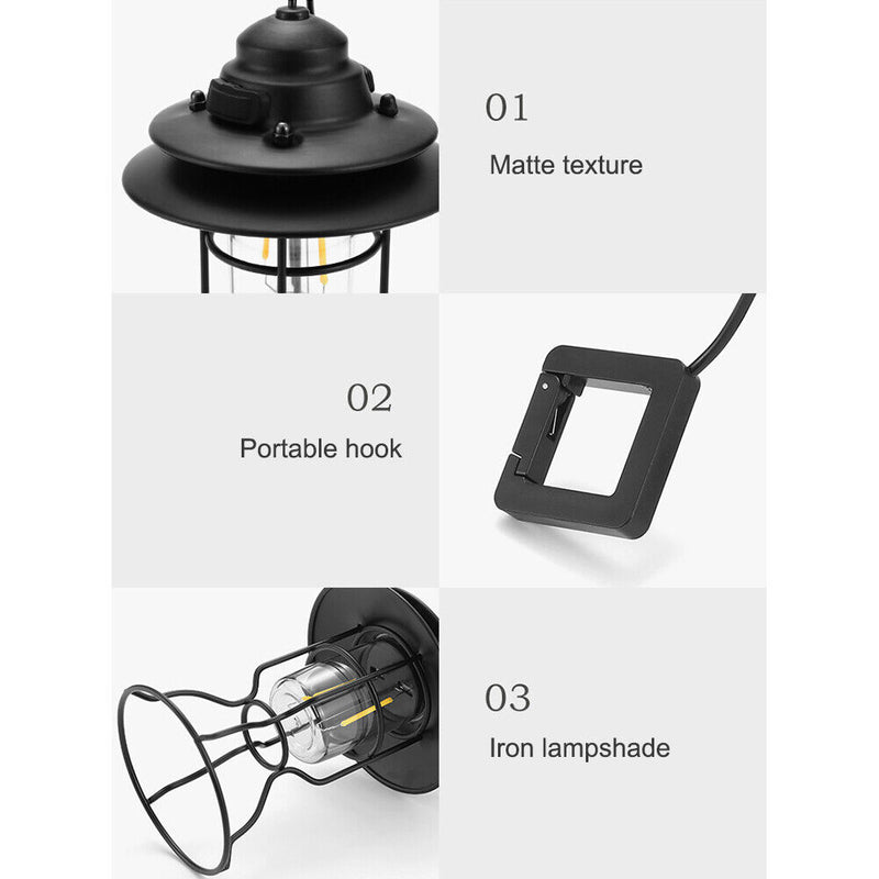 LED Camping Lamp Iron Outdoor Hanging Lantern USB Rechargeable (Tall) Newly