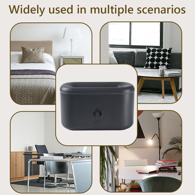 Essential Oil Diffuser Flame Humidifier Home Office Aromatherapy (Black)