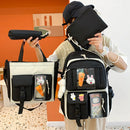 4pcs Canvas Backpack School Bags Set for Teenage Girls Students Female Bookbags