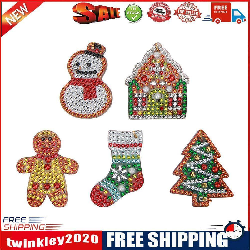 5pcs DIY Full Drill Special Shaped Diamond Painting Christmas Women Keyring