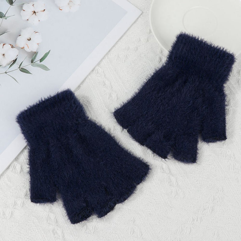 Warm Half Finger Gloves Imitation Mink Hair Fingerless Mittens Plush Knitted