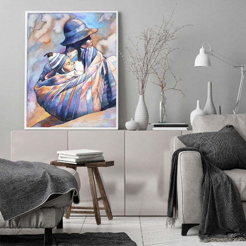 Frameless Oil Paint By Numbers Mom Carrying Baby DIY Canvas Picture Craft