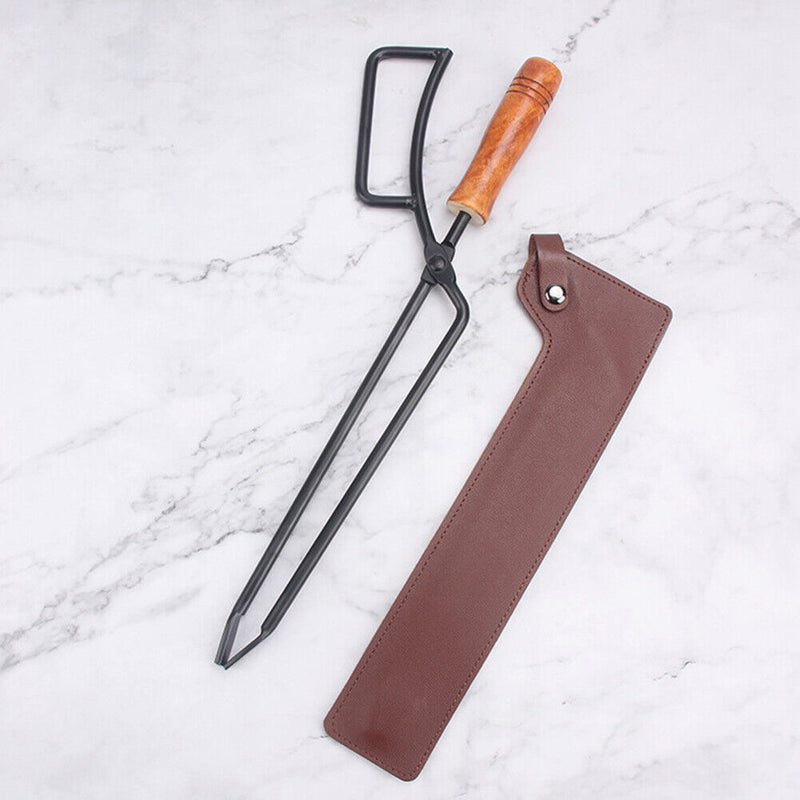 Charcoal Clamp Camping Bonfire Fireplace Fire Tongs with Leather Cover Barbecue