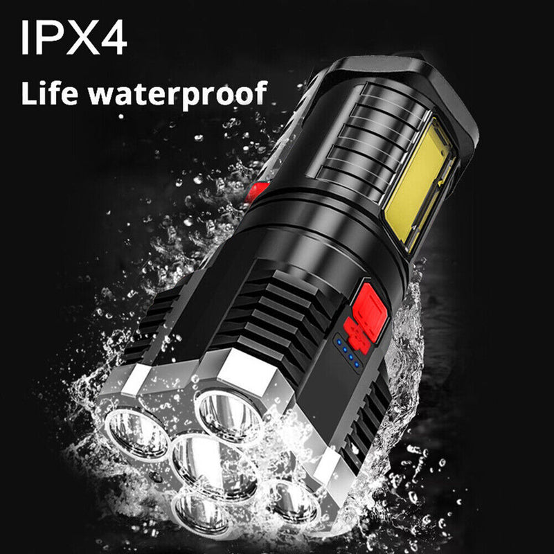 USB Rechargeable LED+COB Flashlight Camping Hiking Power Display Spotlight