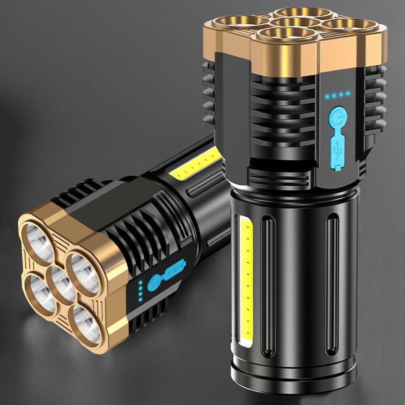 500LM Portable Flashlight USB Rechargeable Power Display Torch Warning Lantern