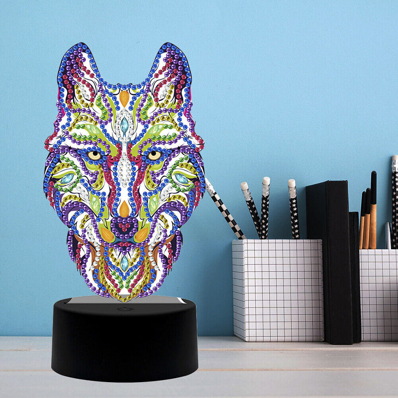 DIY Special Shaped Diamond Painting Wolf LED Light Cross Stitch Embroidery Lamp