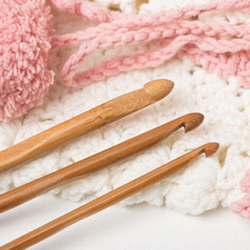 12-Size Bamboo Handle Crochet Hook Knit Weave Yarn Craft Knitting Needle