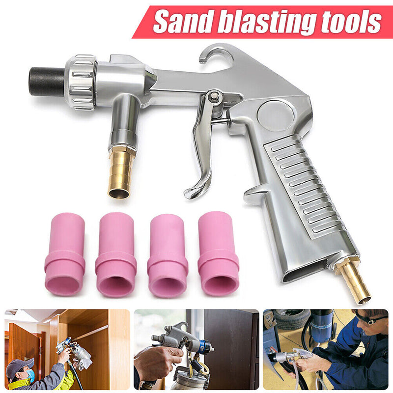 Sandblaster Air Siphon Feed Blast Gun with 1 Metal + 4 Ceramic Nozzle Tips Newly