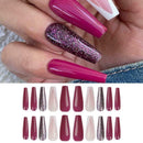 Long False Nails 24 PCS Ballerina Rose Red French Full Cover Manicure Tool E6B4