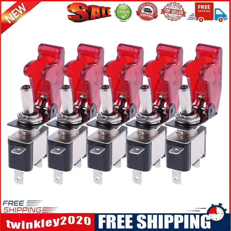 5pcs 12V 20A LED Light Red Cover Racing Car SPST Rocker Toggle Switches