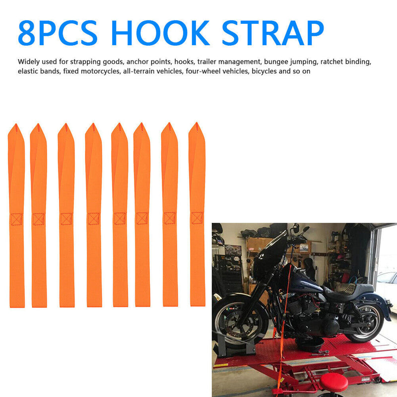 8x 13x1 inch Soft Loop Tie-Down Strap for Securing ATV Motorcycle (Orange) Newly