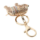 Popular Inlaid Color Cast Elephant Keychain Ladies Bag Pendant(Champagne)