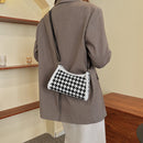 Female Fluffy Houndstooth Shoulder Bag Women Zipper Casual Clutch Bag Handbag