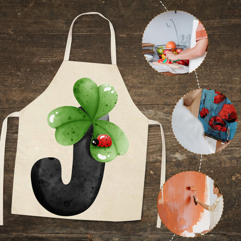 Cartoon J Print Apron Linen Waterproof Cooking Bibs Chef Pinafore (68X55CM)