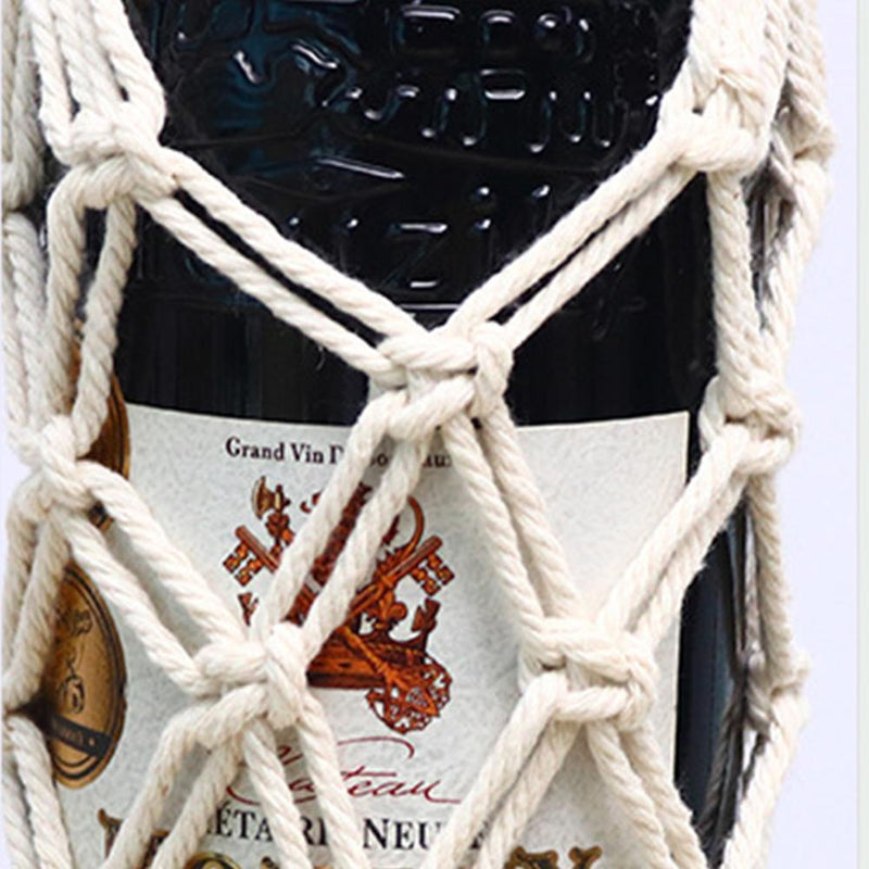 Macrame Wine Bottle Carrier - Cotton Hanging Water Bottle Net Bag (1pc)
