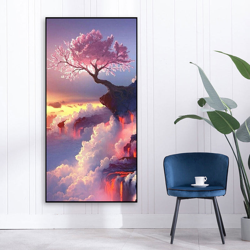 Tree on Cliff Oil Paint By Numbers Kits Canvas Picture Wall Art DIY Craft Color