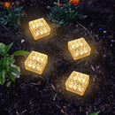 Solar Ice Cube Light 4 LED Garden Outdoor Patio Yard Decor (Warm White S) Newly