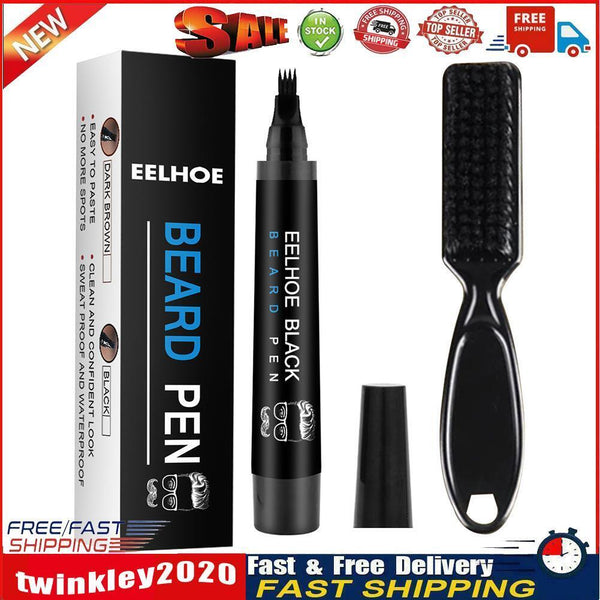 Four Prong Beard Filler Pencil Waterproof Moustache Coloring Pen (Black) Newly