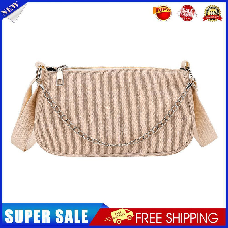 Fashion Corduroy Crossbody Bag Women Solid Chain Shoulder Handbags (Khaki)
