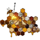 Stained Glass Bee Honeycomb Hanging Suncatcher Ornaments Window Garden Decor